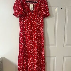 a new day Red and White Floral Midi Dress